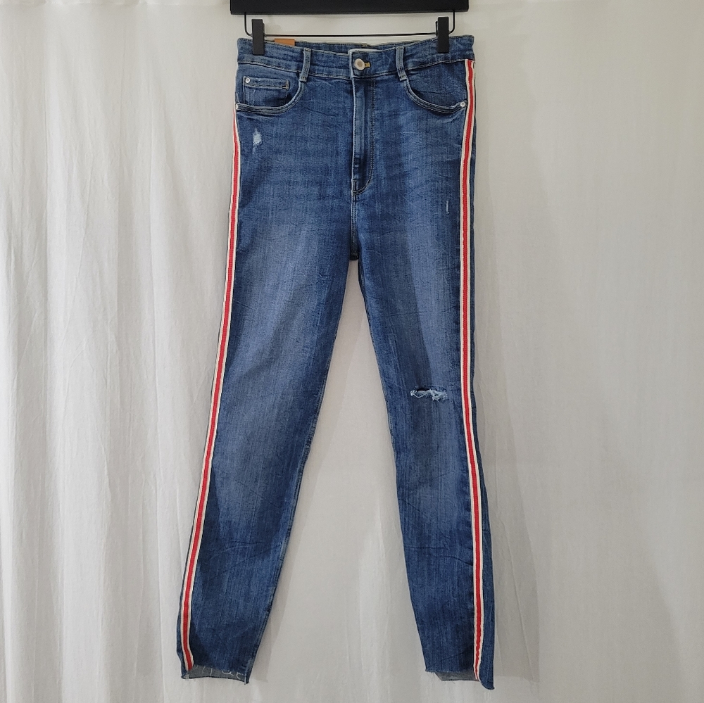 NWT Zara Authentic Denim By TRF Skinny High Rise Ankle Length Striped Jean